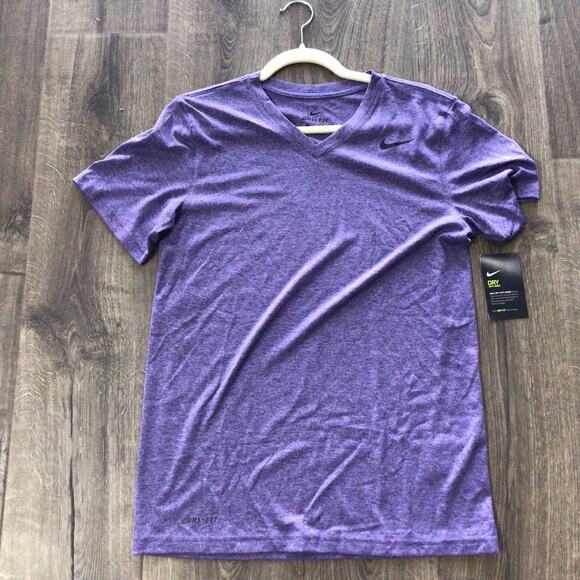 Nike Mens Dri Fit Anti Odor Training Short Sleeve V Neck Tee Purple Size Small - Picture 1 of 4